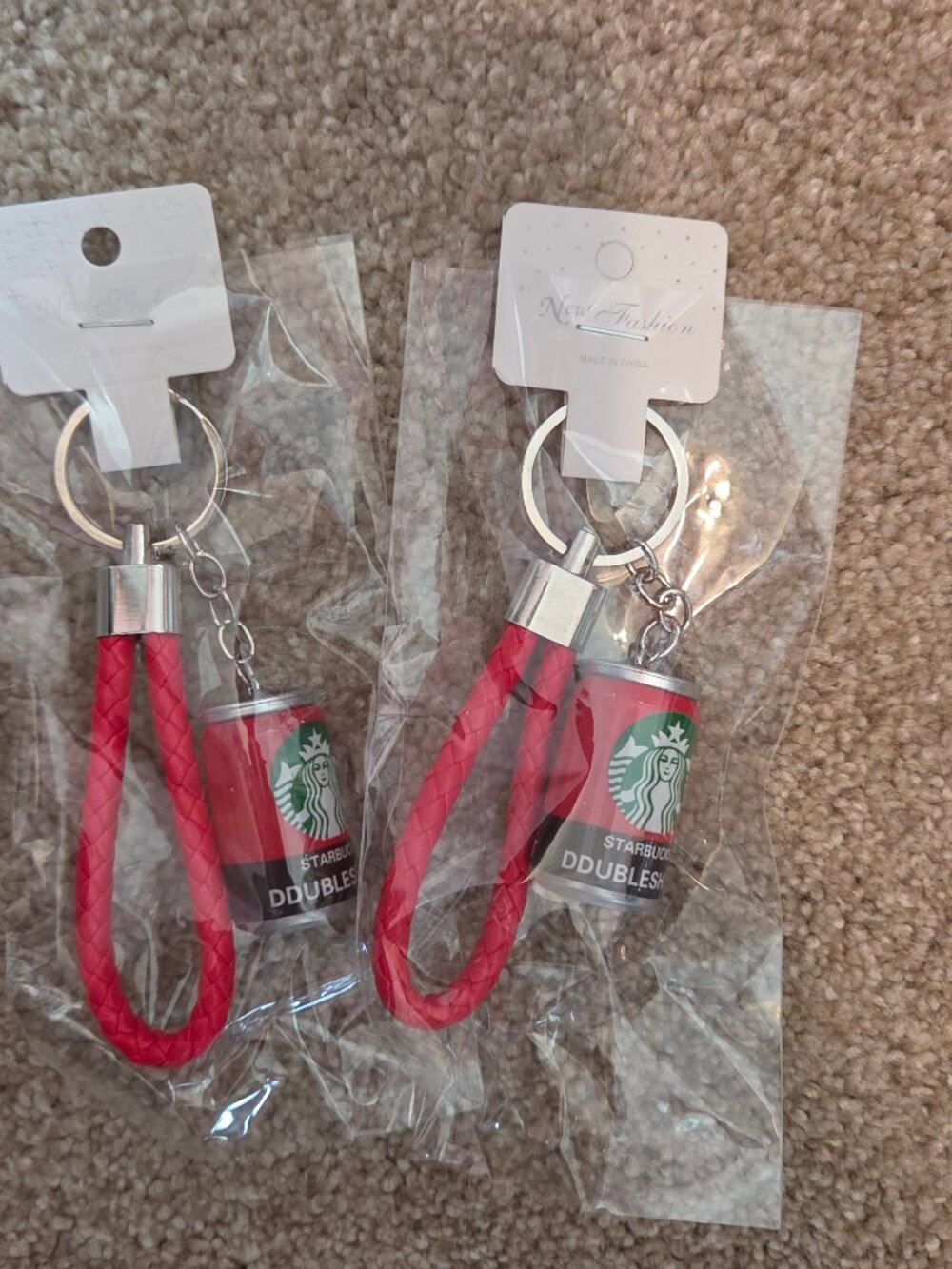 2 Starbucks Inspired Red Key Chains/Wrist-let Sets